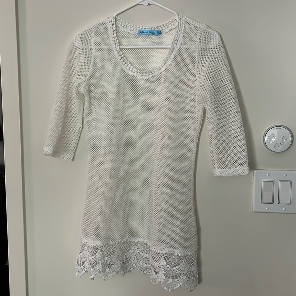 White Mesh See-Through Swim Cover Dress